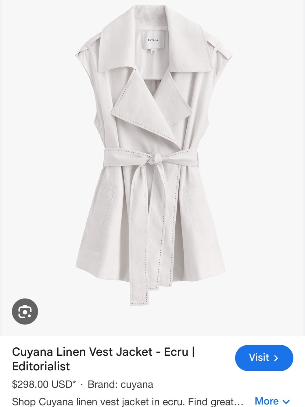 Cuyana Off-White Structured Linen Vest with Tie